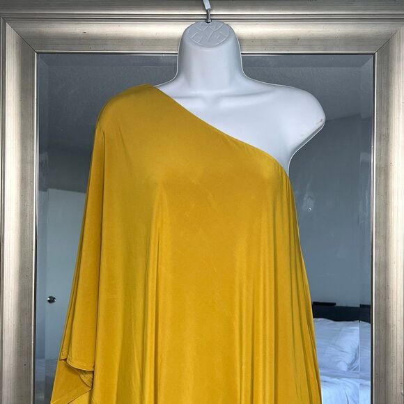 NASTYGAL Collection Double Layer Dress One Shoulder Mustard ColorSize 0 - Picture 3 of 12